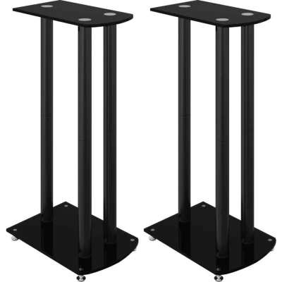Image of vidaXL Speaker Stands 2 pcs Black Tempered Glass 3 Pillars Design