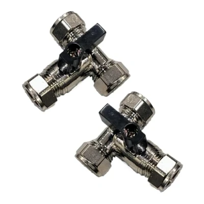 Image of TC Pack of 2 Lever 15mm Large Bore Tee Isolation Valve Chrome Isolating Service Full Flow