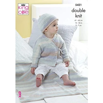 Image of King Cole 5421 Knitting Pattern Baby Childrens Cardigan Hat and Blanket in Beaches DK