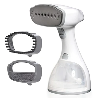 Image of LEBENLANG Steamer Steam straightener Black &amp; White (1500W, 300ml, Quick Go automatic) LCD hand brush Ironing clothes shirts (White)