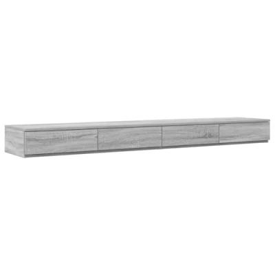 Image of vidaXL Bedroom Bedside Nightstand Table with Storage Grey Sonoma Particle Board Modern Rectangular Design Matte Finish, 200x36.5x16.5 cm, 4 Drawers