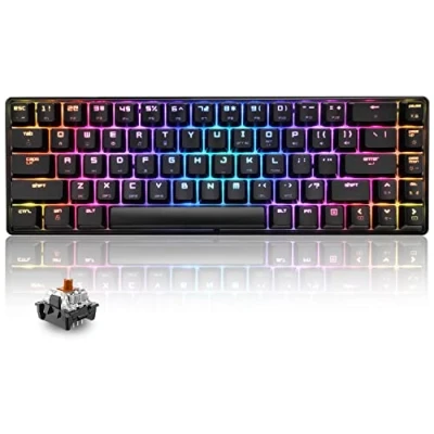 Image of T8 RGB Gaming Keyboard 60% Tactile Optical Brown Switch Mini 60 Percent Wired Mechanical 18 Chroma LED Backlit Illuminated Compact 68 Keys Detachable USB C Cable Black