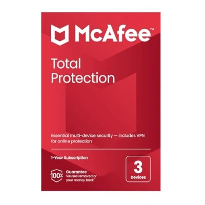Image of McAfee Total Protection 2023 3 Devices Antivirus Internet Security Software Unlimited VPN 1 Year Subscription By Post