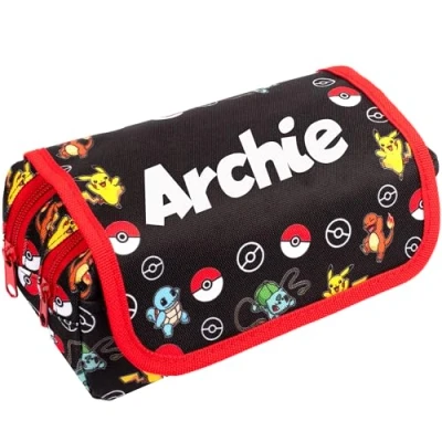 Image of Pokémon Personalised Pencil case for Kids School Custom Gift Boys and Girls Red Durable