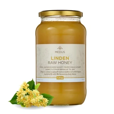 Image of Earthbreath Linden I Basswood Lime Raw Honey 1.4kg From Single Apiary Pure, Unpasteurised &amp; Unfiltered Natural Sweetener for Cooking, Coffee, Tea, Juice, Drinks, Food