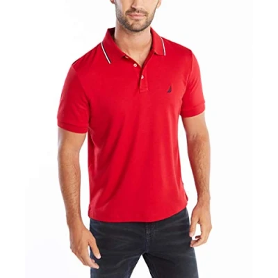 Image of Nautica Men&#039;s Classic Fit Short Sleeve Dual Polo Shirt Red Tipped Collar, XL