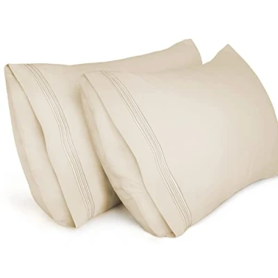 Image of Lirex Pillow Cases (2 Pack), 1800 Thread Count Embroidered Queen Size Soft Brushed Microfiber Pillowcases, Machine Washable Wrinkle Free Breathable, (50x75 cm)，Beige