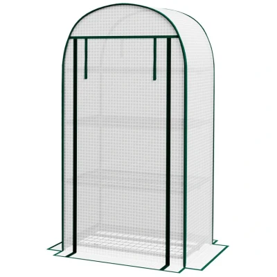 Image of Outsunny 80x49x160cm Portable Mini Greenhouse with Zippered Door Storage Shelf White