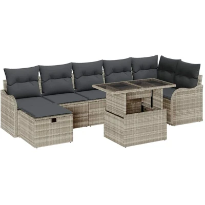 Image of vidaXL 8 Piece Garden Sofa Set with Cushions Light Grey Poly Rattan