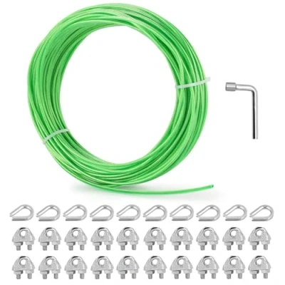 Image of hannger 3MM Wire Rope, 30M PVC Coated Cable Metal Steel Trellis Kit, Multi use Clothes Line for T Post/Climbing Grapevines Plants Outdoor/String Light Hanging