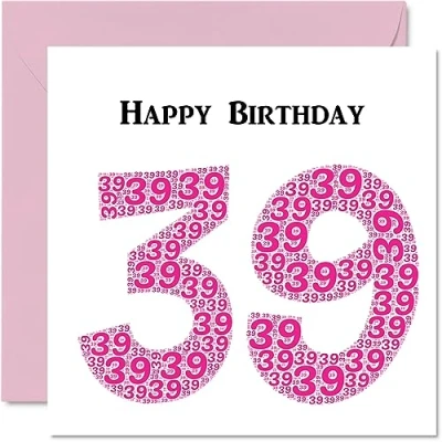 Image of Fun 39th Birthday Cards for Woman Shapecloud Happy Card Dad Mum Son Daughter Brother Sister Uncle Auntie Cousin, 145mm x Greeting Cards,