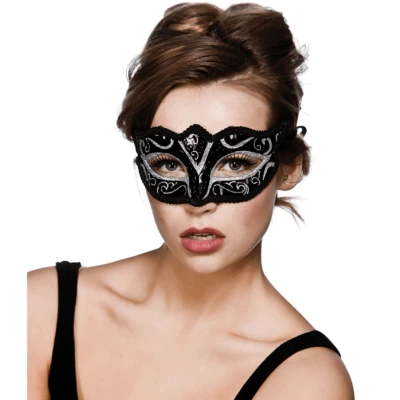 Image of Verona Eyemask Mask for Masquerade Fancy Dress Silver Glitter
