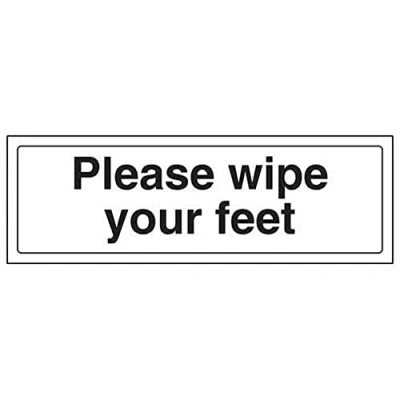 Image of V Safety Please Wipe Your Feet Door Sign 300mm x 100mm 1mm Rigid Plastic