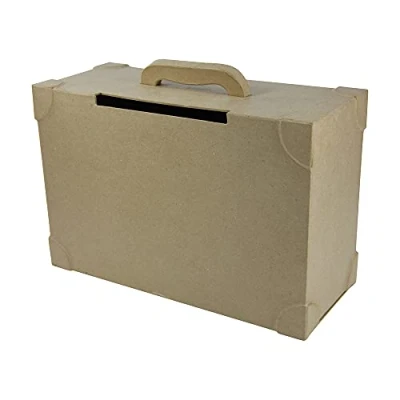 Image of Décopatch Ref EV002O Suitcase Postal Box Papier Maché Object to Decorate 14.5 x 36 23.5cm with Papers &amp; PaperPatch Glue, Glitter, Paints
