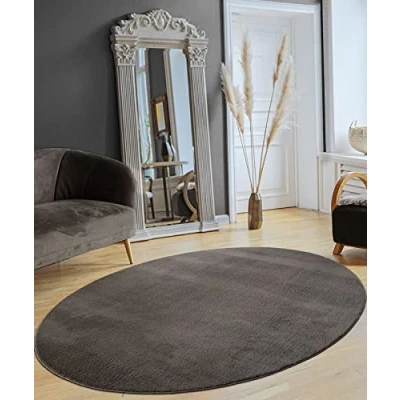 Image of the carpet Relax Modern Fluffy Short Pile Rug, Non Slip Underside, Washable up to 30 Degrees, Super Soft, Fur Look, Anthracite, 140 x 200 cm Oval