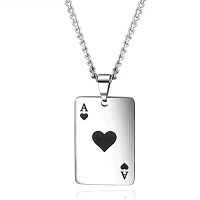 Image of HMOOY Ace of Spades Necklace, Stainless Steel Silver Playing Poker Card Pendant Necklace Lucky Punk Rock Cool Hip Hop Jewellery for Men Women (Black)