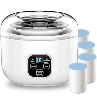 Image of Yogurt Maker, Small Electric Yoghurt Making Machine, 1L Stainless Steel Inner Pot, 4 Ceramic Portion Cups, with Constant Temperature Control &amp; Timer, Natto Maker Rice Wine for Home, Office