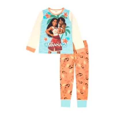 Image of Disney Moana Girls Pyjamas Long PJ Set Pjs Nightwear Sleepwear Gifts for Ages 2 to 12 Years Old Cream 7 8