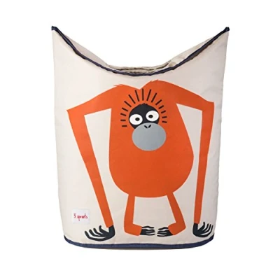 Image of 3 Sprouts Baby Laundry Basket with Handles/Lid Sturdy Washing for Nursery, Kids Toy Storage Organizer, Large Hamper, Orangutan