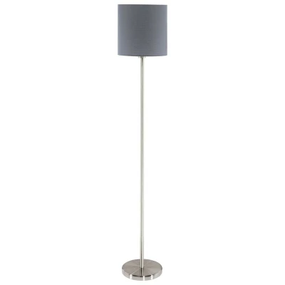 Image of Eglo Lighting Pasteri 1 Light Floor Lamp Satin Nickel with Grey Fabric Shade, E27