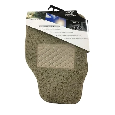 Image of Nicoman Universal Car Floor Mat Spaghetti Coiled PVC Vinyl Loop Gecko Backing Anti Slip Heavy Duty Waterproof Easy Clean (Beige, Driver Side, Small, 1 Piece)