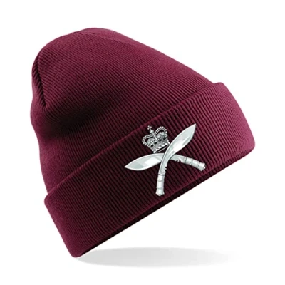 Image of PSave Gurkha Royal Rifles Insignia Mens Premium Embroidered Beanie Hat, Bob Hat British Army Military (Maroon)