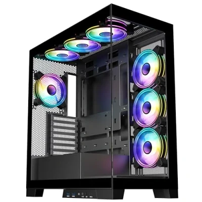 Image of CiT Pro Diamond XR Black Mid Tower PC Case ATX 7 x Celsius Dual Ring Infinity Fans Bundled Four Millimetre Tempered Glass Gaming Open Frame with USB Type C