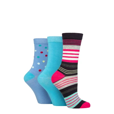 Image of Women&#039;s 3 Pair SOCKSHOP Wildfeet Patterned Bamboo Socks Multi Stripe Navy 4 8 Ladies