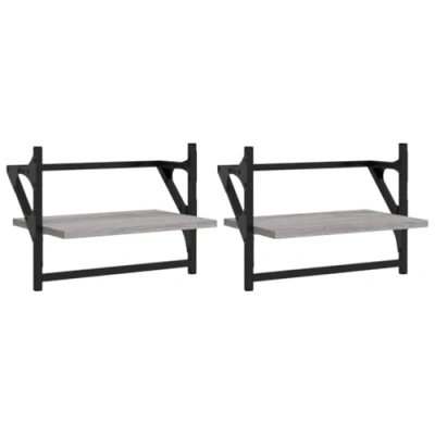 Image of vidaXL Wall Mounted Shelves with Bars, Grey Sonoma Living Room Modern Floating and Rack Combo for Organized Storage (2 pcs, 40x25x30 cm)