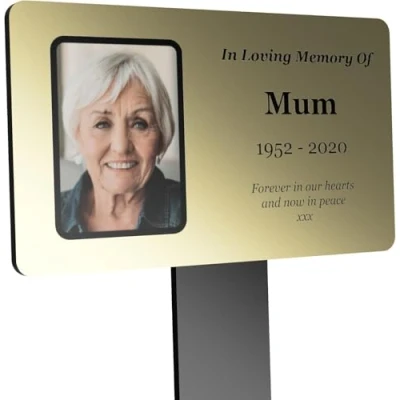 Image of OriginDesigned Large Personalised Photo Memorial, Gold/Silver/Copper Plaque, Waterproof Engraved Memorial For Interior/Exterior Use. Shipped Globally. (Gold)