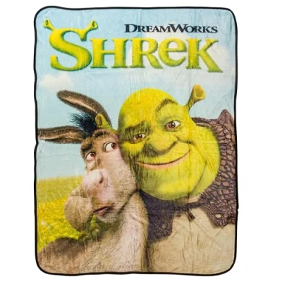Image of Silver Buffalo Shrek Donkey and Hugging 45&quot; x 60&quot; Fleece Throw, Soft Cozy Blanket, 250 GSM