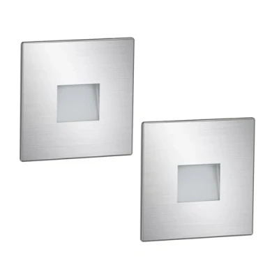 Image of ledscom.de 2 LED Staircase Light/recessed Wall Light FOW for Indoor and Outdoor, Downlight, Angular, Stainless Steel, 85 x 85mm, Warm White