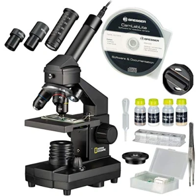 Image of National Geographic 9039100 40x1024 Microscope set for children and adults with light/translucency function USB camera as well extensive accessories including practical transport case, black