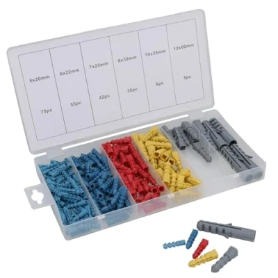 Image of AB Tools 220pc Wallplugs Raw 20 60mm Rawl Plug Wall Coloured In Case Poly Anchor