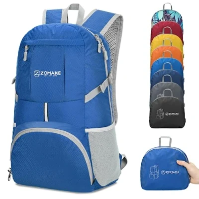 Image of ZOMAKE 35L Lightweight Foldable Backpack Packable Rucksack,Packable Backpcks Walking Rucksacks Travel Daypack Water Resistant For Men Women Outdoor Hiking(A Dark Blue)