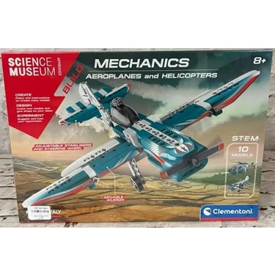 Image of Clementoni 61326, Science Museum Mechanics Laboratory Aeroplanes and Helicopters Kit for children, Ages 8 years plus, Multicolor, 39.6 x 27.8 6 centimetres