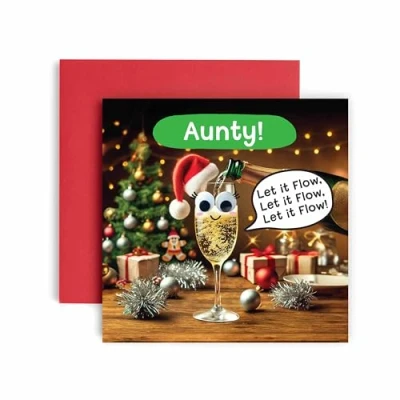Image of Huxters Christmas Cards for Women Let it Flow Aunty Happy Card Holiday with Lovely Funny (Aunty)