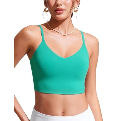 Image of CRZ YOGA Women&#039;s Bikini Tops Adjustable Spaghetti Straps Swimsuit Padded Athletic Bathing Suit Blarney Green 16
