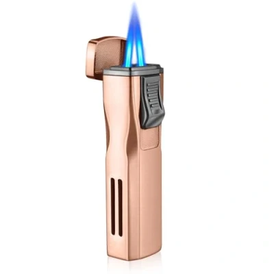 Image of Cgaplus Double Jet Flame Cigar Lighter with Stand Windproof Butane Refillable Torch Punch Gold (Without Gas)