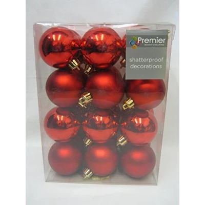 Image of Premier New Shatterproof Christmas Tree Baubles PK24 60mm Red