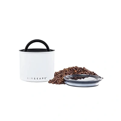 Image of Planetary Design Airscape Stainless Steel Coffee Canister Food Storage Container Patented Airtight Lid Push Out Excess Air and Preserve Freshness (Small, Matte White)