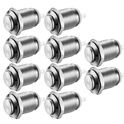Image of Gebildet 10 Pcs 12mm Waterproof Push Button Momentary Stainless Steel On Off 2A 12V/24V/125V/250V AC (High Head)