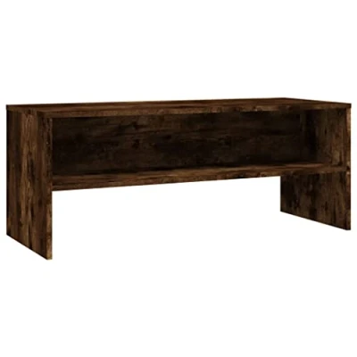 Image of vidaXL Smoked Oak TV Cabinet Engineered Wood Modern Style Stand with Open Compartment Ideal for Living Room or Bedroom Easy Assembly Dimensions: 100x40x40 cm