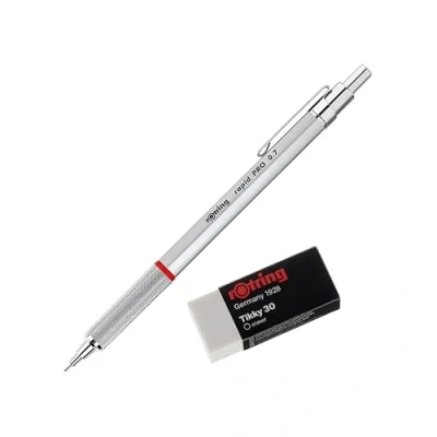 Image of rOtring Rapid Pro precision pencil 0.7 silver 1904256 + Eraser