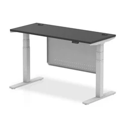 Image of Air 1400x600 Height Adjustable Desk Black CP Silver Leg Modesty Panel
