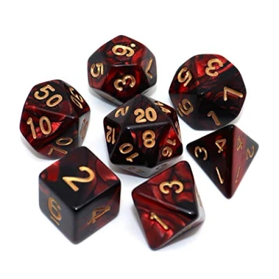 Image of DND Dice Set Red Black RPG for Dungeon and Dragons D&amp;D MTG 7 Die Polyhedral