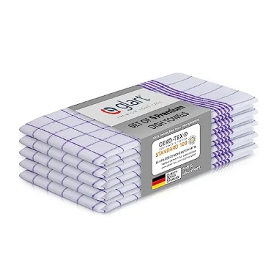 Image of Glart Kitchen Towels, Pack of 5 Purple Tea 50 x 70 cm, 100 Percent Cotton, High Absorbent Cloths