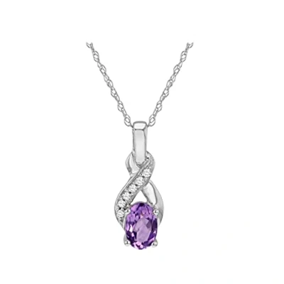 Image of Carissima Gold Women&#039;s 9 ct White Diamond and Amethyst Pendant Prince of Wales Chain Necklace 46 cm/18 inch
