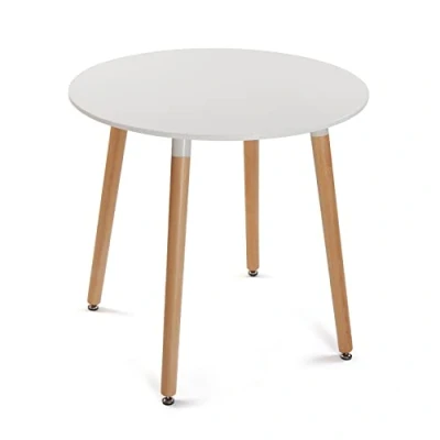 Image of Versa Mayra Kitchen Table, Terrace, Garden or Dining Room, Dimensions (H x L W) 75 80 cm, Wood, PVC and Metal, White, Melamine