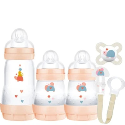 Image of MAM Welcome To The World Set, Newborn Bottle Set with 0 2 Months Baby Soother and Clip, Gifts, Peach (Designs May Vary)